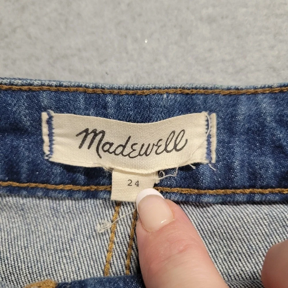 Madewell Denim Mini Skirt 24 Blue Front Zip Ring Pull Patch Pocket Jean